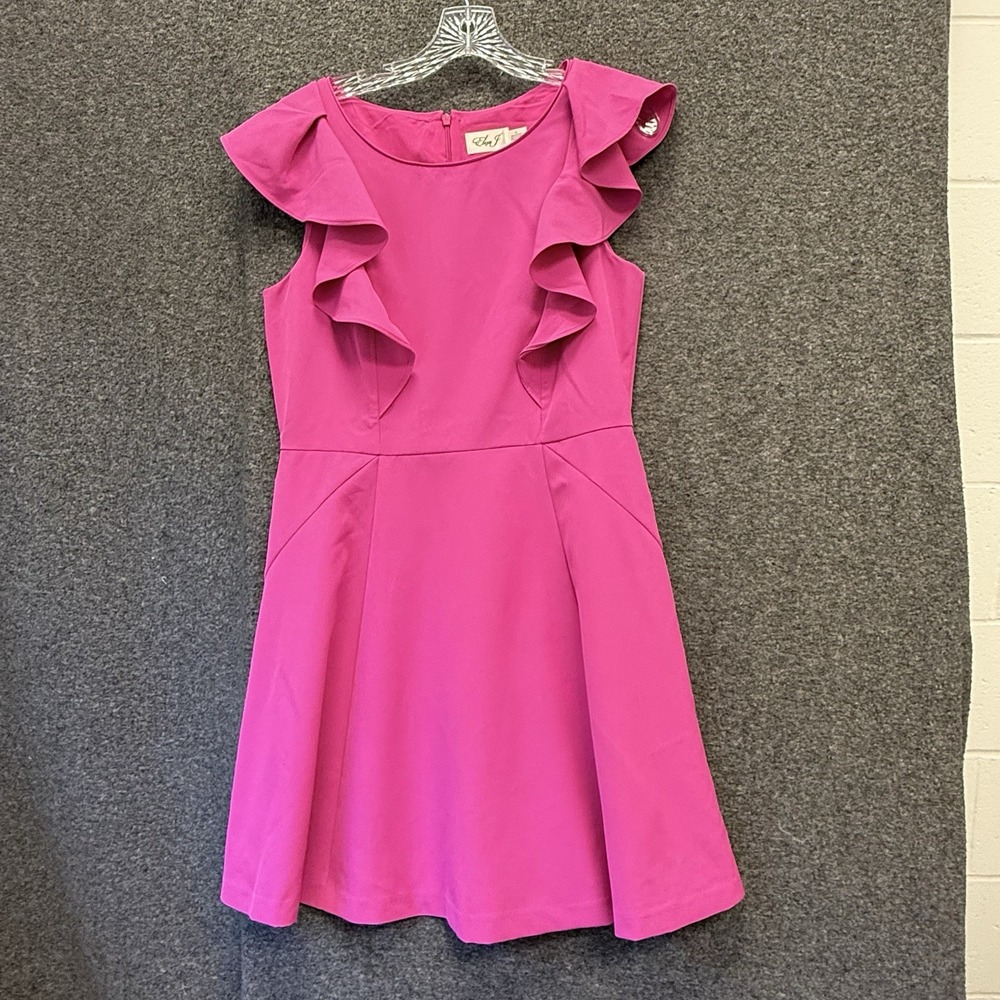 Eliza J Fit & Flare Cocktail Mini Dress Size 12 Ruffle Sleeve Fuchsia Pink Hoco